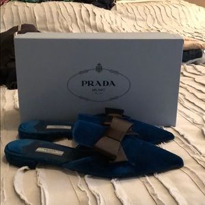 Prada blue velvet mules